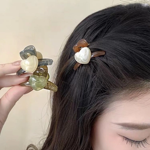 Pinzas Para El Cabello Minimalistas De Acrílico Pequeñas En Forma De Corazón Color Gelatina Mini Horquillas Para Mujer Accesorios