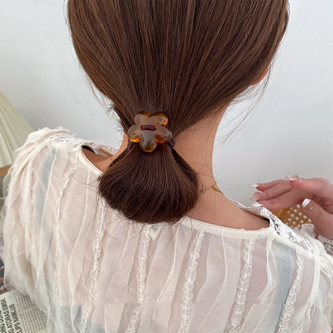 Coletero de Flor de Resina Color Gelatina Lindo para Mujeres Niñas Estilo Coreano Minimalista Elástico para el Cabello