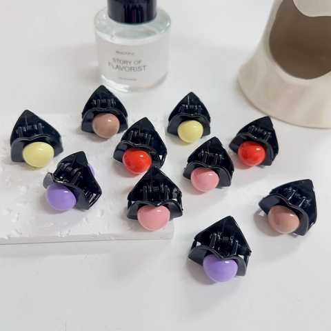 Mini Pinzas para el Cabello Triangulares Estilo Coreano Con Decoración de Cuentas de Colores de Plástico Resina para Niñas