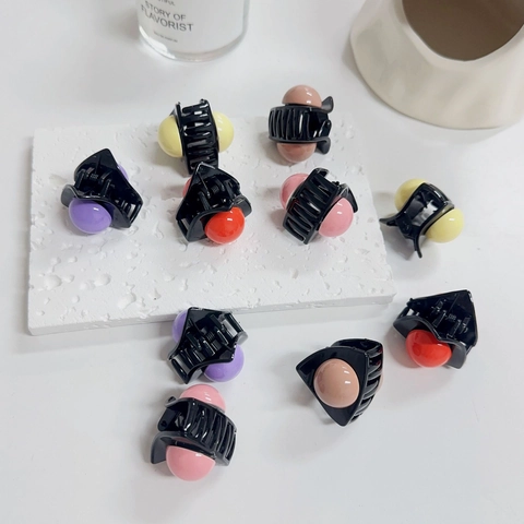 Mini Pinzas para el Cabello Triangulares Estilo Coreano Con Decoración de Cuentas de Colores de Plástico Resina para Niñas