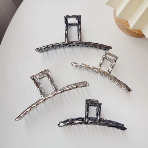 Grande Pinza per Capelli in Metallo Donna Lega Irregolare Martellata Shark Clip Elegante Minimalista Accessorio Capelli