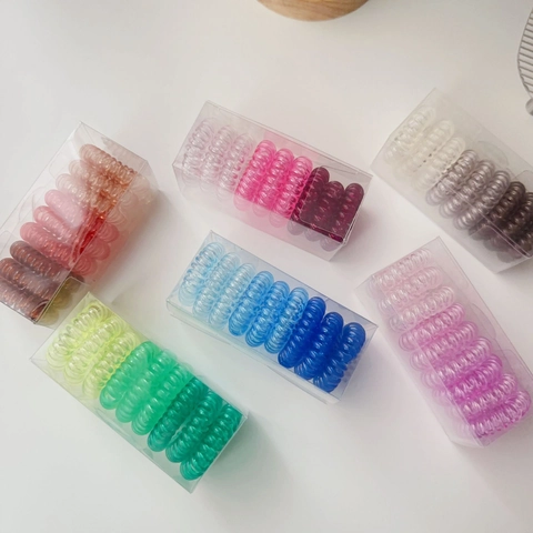 Boxed Gradient Candy Color Telephone Cord Hair Ties Spiral Hair Rings Seamless High Elasticity Hair Bands For Women