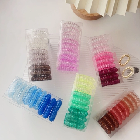 Boxed Gradient Candy Color Telephone Cord Hair Ties Spiral Hair Rings Seamless High Elasticity Hair Bands For Women