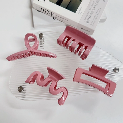 Pinzas para el Cabello Color Rosa Crema Mate para Mujer Pinzas de Tiburón de Resina Grandes Pinza de Pelo Geométrica Accesorios de Moda