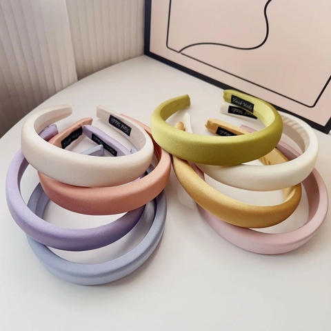 Cerchietto Imbottito in Spugna da Donna Elegante Raso Tinta Unita Largo Alta Accessori per Capelli Minimalista Fatto a Mano