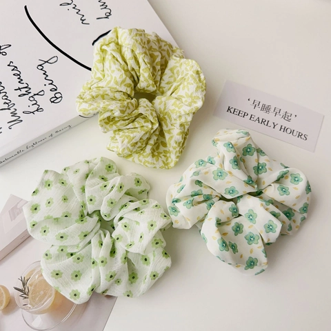 Japanese Style Floral Fabric Scrunchies Elegant Oversized Hair Ties Fresh Chiffon Ponytail Holder Sweet Headwear For Women Girls
