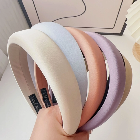 Cerchietto Imbottito in Spugna da Donna Elegante Raso Tinta Unita Largo Alta Accessori per Capelli Minimalista Fatto a Mano