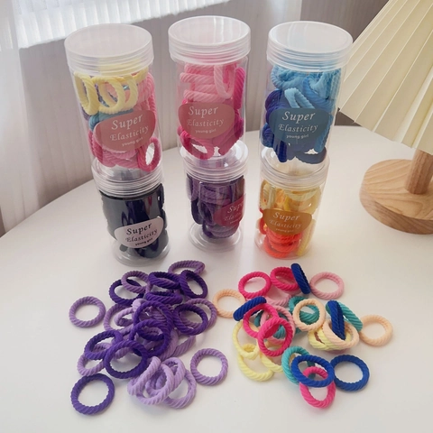 High Elasticity Fabric Hair Ties Set For Girls Colorful Candy Rainbow Hair Bands Jar Box Packaging Women Hair Accessories