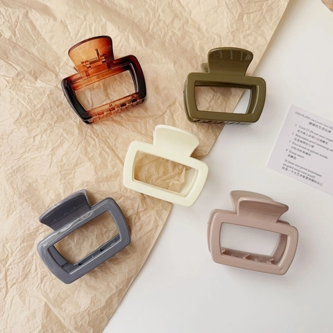 Vintage Matte Glossy Resin Hair Claw Clips Large Rectangular Hollow Shark Clip For Women Girls Elegant Hair Styling Accessories