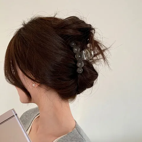 Pince à Cheveux Crabe en Résine Style Coréen Texture Ambre Élégant Motif Marbre Pince à Cheveux Femme Accessoire Cheveux