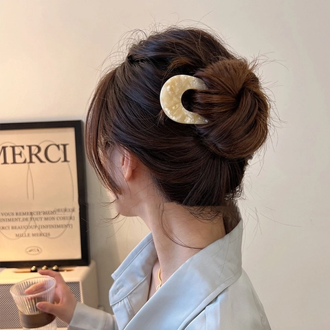 Acetaat U-Vormige Haarvork Voor Dames Modern Minimalistisch Schildpad Marmerpatroon Haarstok Franse Haarpeld Knot Accessoire