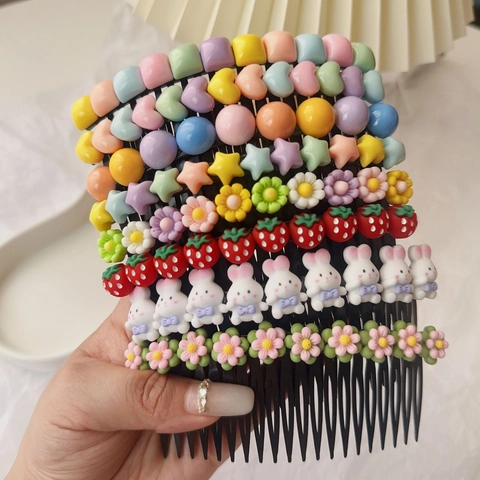 Kids Hair Combs Girls Cartoon Fruit Strawberry Flower Design Resin Plastic Hair Accessories For Organizing Fringe And Bangs