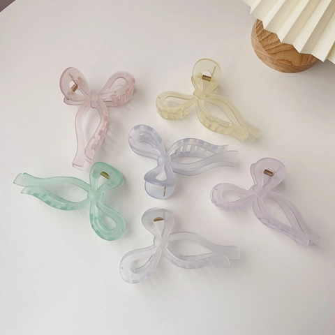 Pinza para el Cabello Grande con Lazo para Mujer Resina Mate Pinza de Tiburón Color Gelatina Mariposa Accesorios para el Cabello
