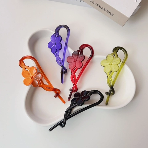 Koreanischer Stil Blumen Bananenclip Harz Kunststoff Verdrehter Vertikaler Haarklammer Matt Glänzend Pferdeschwanz Halter Damen
