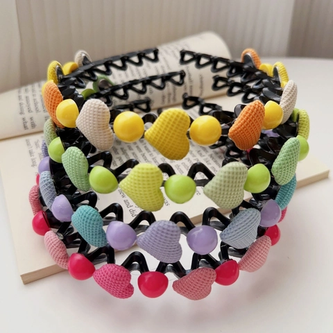 Cerchietto Dolce Color Caramella Cuore Stella per Ragazze Fascia Antiscivolo Seghettata in Plastica Tessuto Accessori Capelli Bambini