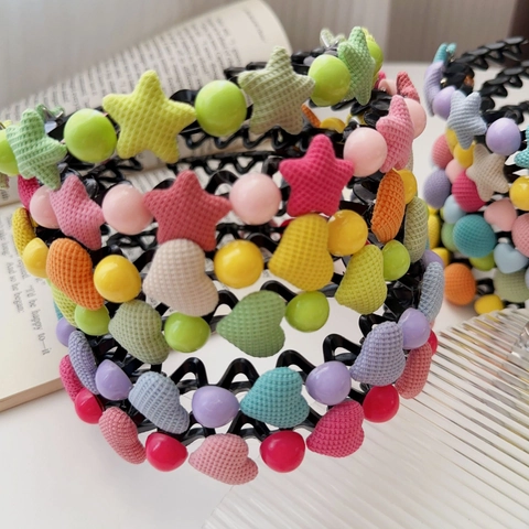 Cerchietto Dolce Color Caramella Cuore Stella per Ragazze Fascia Antiscivolo Seghettata in Plastica Tessuto Accessori Capelli Bambini