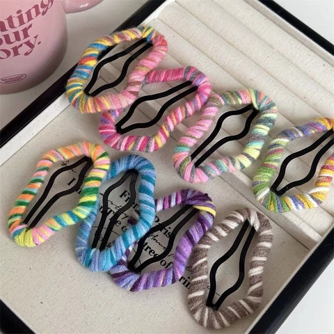 Fermagli per Capelli a Forma di Nuvola Avvolti in Lana Intrecciata a Mano Colorati Macaron Snap Clips da Donna Ragazza