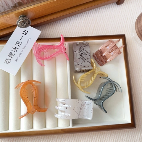Pinza para el Pelo Minimalista de Resina Con Patrón de Mármol Mujer Color Gelatina Clip de Tiburón Rectangular Accesorios