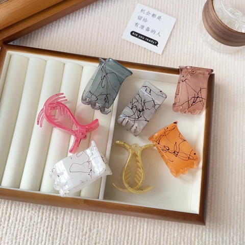 Pinza para el Pelo Minimalista de Resina Con Patrón de Mármol Mujer Color Gelatina Clip de Tiburón Rectangular Accesorios