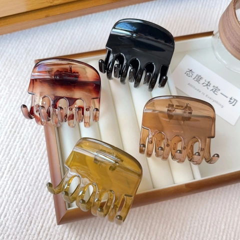 Pinza de Tiburón de Resina Minimalista para Mujer Brillante Carey Color Sólido Barniz al Horno Accesorio de Pelo Diario