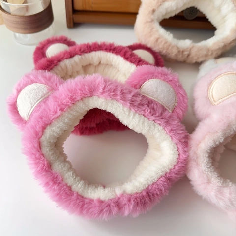 Cute Plush Bear Ear Headband For Face Washing Makeup Soft Elastic Hair Band For Women Girls Spa Skincare Hair Accessories