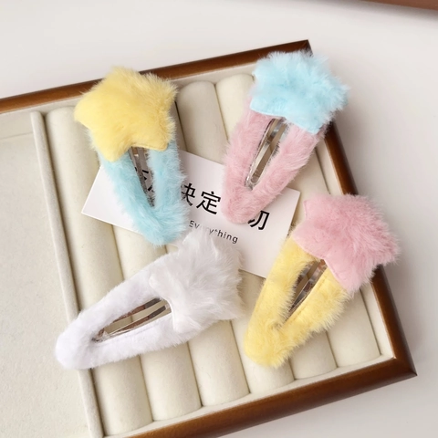 Pinza para el Cabello de Estrella de Peluche Dulce Clip BB de Estrella de Piel Sintética para Niñas Mujeres Invierno