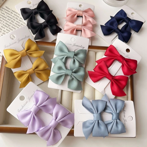 Pinzas para el Cabello con Lazo de Cinta de Satén para Mujeres Niñas Elegante Color Sólido Pinza de Pico de Pato Dulce Accesorio para el Cabello Coreano Diario Fiesta