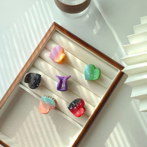 Mini Molletta per Capelli a Forma di Cuore Gradiente Con Motivo a Spruzzo Grazioso Fermaglio in Resina per Donna Accessori