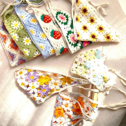Bandana Triangle en Crochet Fait Main Style Pastoral Rétro Foulard Cheveux Ajouré Accessoires Cheveux Femme
