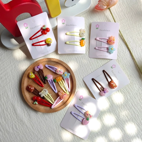 Cute Kids Cartoon Animal Fruit Hair Clips Resin Flower Rabbit Bear BB Side Pins Decorative Hair Accessories For Girls