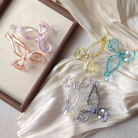 Pinza per Capelli a Fiocco Laser Cangiante per Donna Grande Clip a Granchio Trasparente in Resina Acrilica Accessori per Capelli Stile Coreano