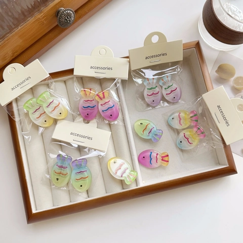 Cute Gradient Fish Shaped Hair Clips Plastic Resin Duckbill Hairpins Simple Sweet Summer Style Accessories For Women Girls