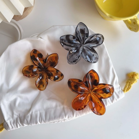 Pinza per Capelli a Fiore Vintage Francese Tartarugato Leopardo Resina Grande Shark Hair Clip per Donna Accessorio Acconciatura