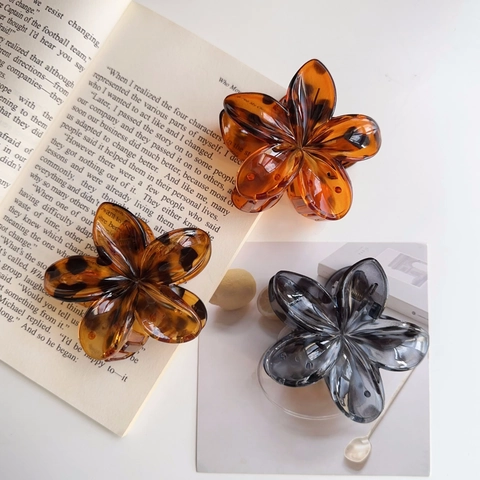 Pinza per Capelli a Fiore Vintage Francese Tartarugato Leopardo Resina Grande Shark Hair Clip per Donna Accessorio Acconciatura