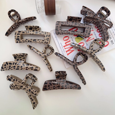 Molletta Per Capelli Vintage Con Stampa Leopardata Fiocco Pinza A Squalo In Acetato Accessori Per Capelli Retro Da Donna Styling