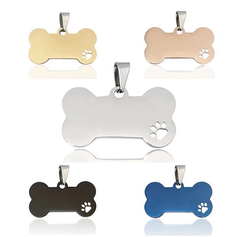 Stainless Steel Bone Shape Pet ID Tag With Hollow Paw Print Pattern Polished Blank Pendant For Dogs Cats Jewelry Tag