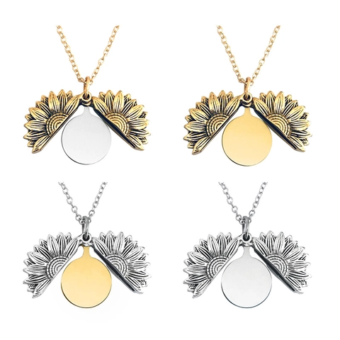 Openable Sunflower Locket Pendant Necklace For Unisex Personalized Metal Round Plate Jewelry Flower Locket Gift Necklace