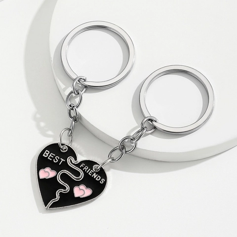 Best Friends Heart Puzzle Keychain Alloy Enamel Stitching Key Ring For Women Girls Friendship Jewelry Gift