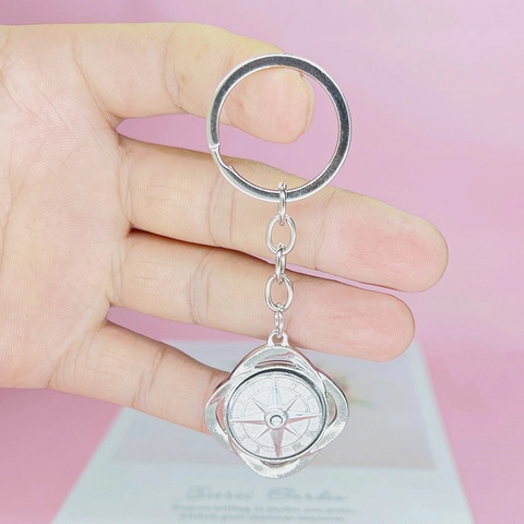 Porte-clés Boussole Rotative en Alliage de Zinc Vintage Avec Strass Échelle de Chiffres Romains Style Nautique Pendentif Sac Auto