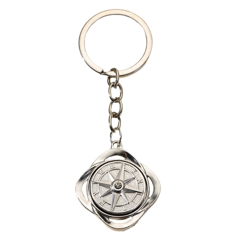 Porte-clés Boussole Rotative en Alliage de Zinc Vintage Avec Strass Échelle de Chiffres Romains Style Nautique Pendentif Sac Auto
