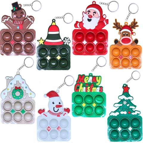 Weihnachten Silikon Pop It Schlüsselanhänger Stressabbau Sensorisches Fidget Spielzeug Weihnachtsmann Schneemann Baum Rentier Glocke Anhänger