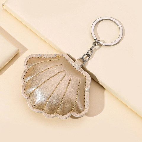 Llavero de Concha de Cuero PU Dorado con Costuras Acolchadas Colgante de Bolso de Concha para Mujeres Hombres Accesorios de Llavero de Coche