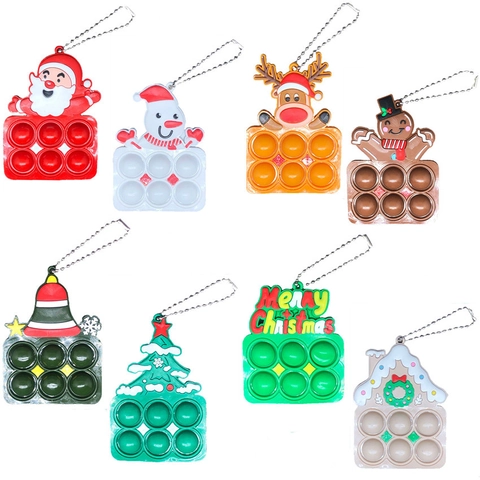 Portachiavi Pop It di Natale in Silicone Giocattolo Sensoriale Antistress Babbo Natale Pupazzo di Neve Albero di Natale Renna Pendente Regalo