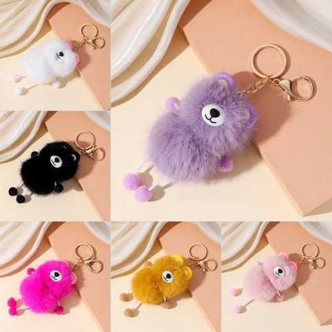 Simpatico Portachiavi a Forma di Orsetto in Peluche Pelliccia Sintetica Ciondolo Bambola Animale Chiusura a Moschettone in Metallo Oro