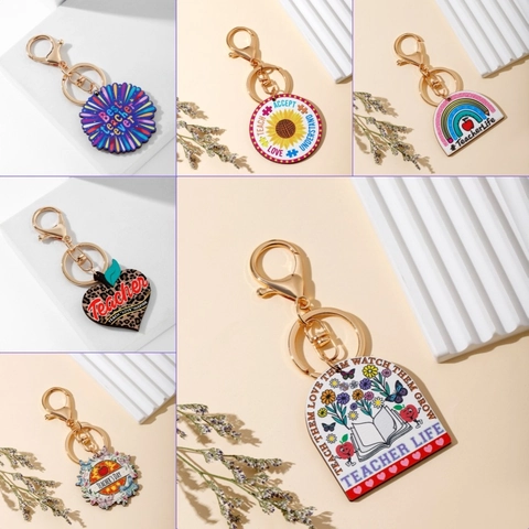 Llavero de Madera de Agradecimiento al Maestro Regalo Best Teacher Ever Girasol Arco Iris Colgante de Madera Anillo de Llave para el Día del Maestro Personal Escolar Regalo Mujer