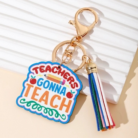 Porte-clés en Bois pour Enseignant Style Américain Gland Coloré Arc-en-ciel Pomme Best Teacher Ever Cadeau de Remise de Diplôme