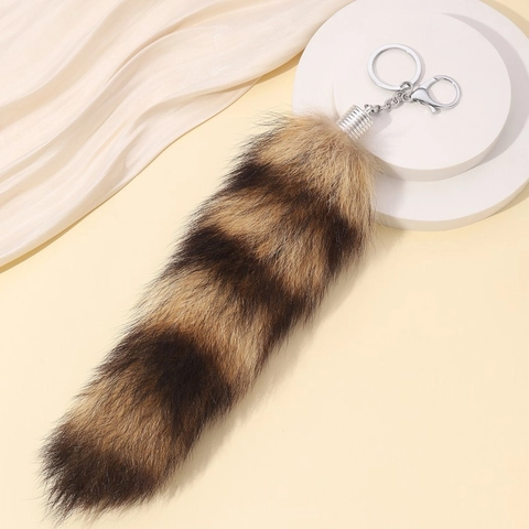 Carino Simulazione Coda di Volpe Portachiavi Peluche Finta Pelliccia Ciondolo Borsa Strisce Animale Coda Portachiavi Donna Gioielli