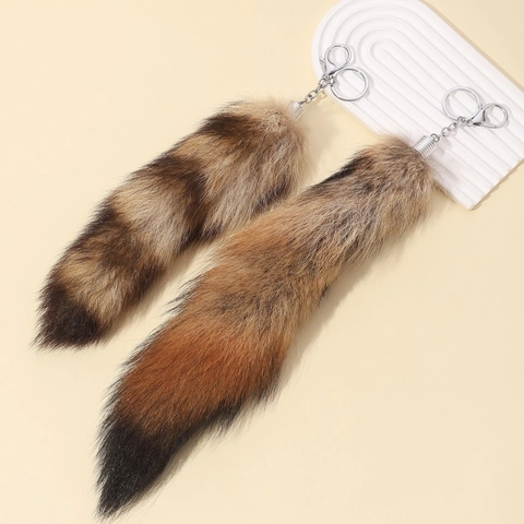 Carino Simulazione Coda di Volpe Portachiavi Peluche Finta Pelliccia Ciondolo Borsa Strisce Animale Coda Portachiavi Donna Gioielli