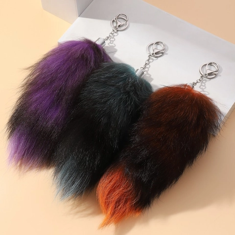 Grande Simulazione Coda di Volpe Peluche Portachiavi Sfumatura Pelliccia Sintetica Coda Animale Anello Portachiavi Borsa Ciondolo Ornamento Per Accessori Auto