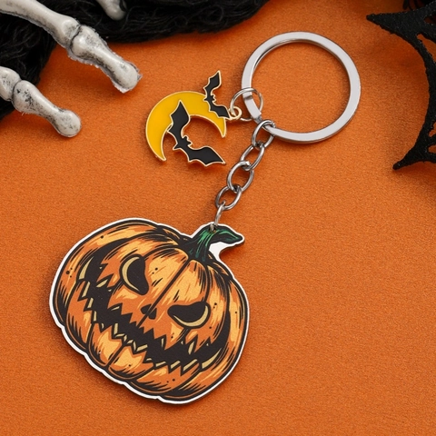 Halloween Holz Schlüsselanhänger Kürbis Fledermaus Geist Mond Anhänger Schlüsselring Trick Or Treat Geschenk Party Zubehör Unisex